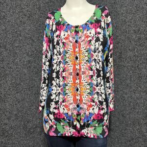 Joseph A Womens Cardigan Sweater Size XL Artsy Geometric Bold Bright Statement
